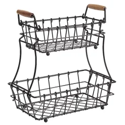 Kirklands Home Kitchen Storage|Metal Wire Stackable Kitchen Baskets Black