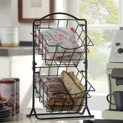 Kirklands Home Kitchen Storage|Metal Wire 2-Tier Square Kitchen Basket Black