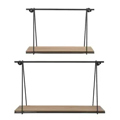 Kirklands Home Shelves|Black Metal Wood Swing Wall Shelves, Set of 2