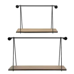 Kirklands Home Shelves|Black Metal Wood Swing Wall Shelves, Set of 2
