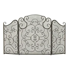 Black Metallic Scroll Three-Panel Fire Screen Fireplace Accessories