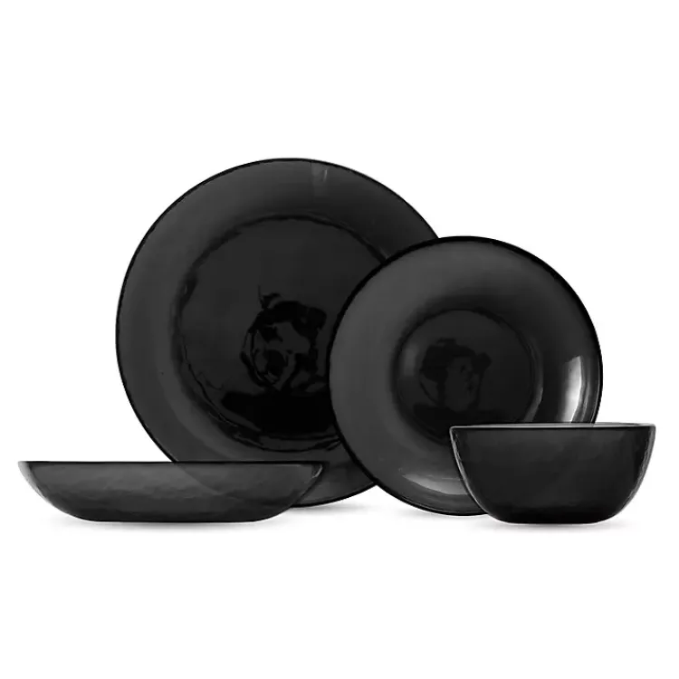 Kirklands Home Dinnerware|16-pc. Hammered Glass Dinnerware Set Black