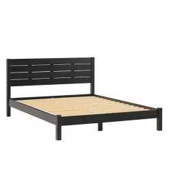 Kirklands Home Beds & Headboards|Pine Wood Slatted Headboard Queen Bed Black