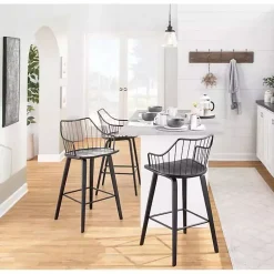 Kirklands Home Bar Stools & Counter Height Stools|Poplar Wood Swivel Counter Stool Black