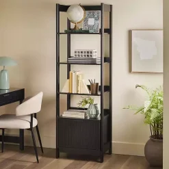 Kirklands Home Bookshelves|Reeded Wood Holmes Narrow Bookcase Black