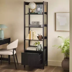 Kirklands Home Bookshelves|Reeded Wood Holmes Narrow Bookcase Black