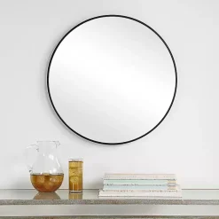 Kirklands Home Framed Mirrors|Round Simple Frame Medium Wall Mirror Black