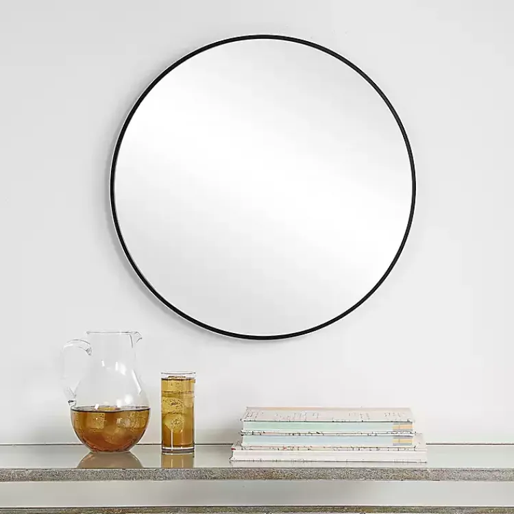 Kirklands Home Framed Mirrors|Round Simple Frame Medium Wall Mirror Black
