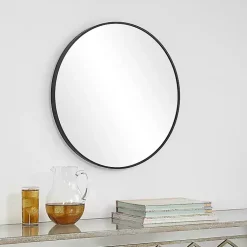 Kirklands Home Framed Mirrors|Round Simple Frame Medium Wall Mirror Black