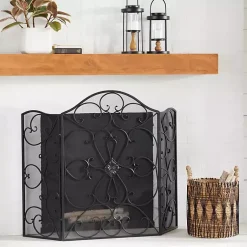 Outlet Black Scroll Work Metal Fireplace Screen Fireplace Accessories