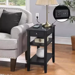 Kirklands Home Accent & End Tables|2-Shelf Charging Accent Table Black