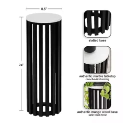 Kirklands Home Accent & End Tables|Black Slatted Marble Payton Accent Table White