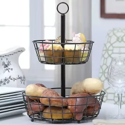 Kirklands Home Kitchen Storage|Steel Two-Tier Fruit Basket Black