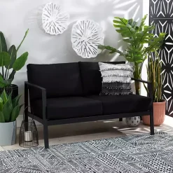 Kirklands Home Outdoor Seating|Sunbrella Cushions Holland Outdoor Loveseat Black