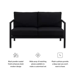 Kirklands Home Outdoor Seating|Sunbrella Cushions Holland Outdoor Loveseat Black