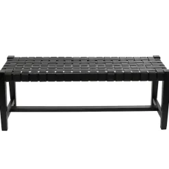 Kirklands Home Benches & Ottomans|Teak Wood and Leather Bench Black