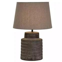 Kirklands Home Table Lamps|Black Terracotta Dash Pattern Table Lamp Gray