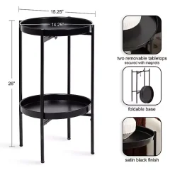 Kirklands Home Accent & End Tables|2-Tier Foldable Cienna Accent Table Black