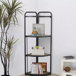 Kirklands Home Bookshelves|Black 4-Tier Foldable Corner Shelf