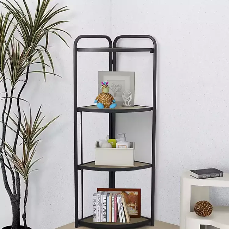 Kirklands Home Bookshelves|Black 4-Tier Foldable Corner Shelf