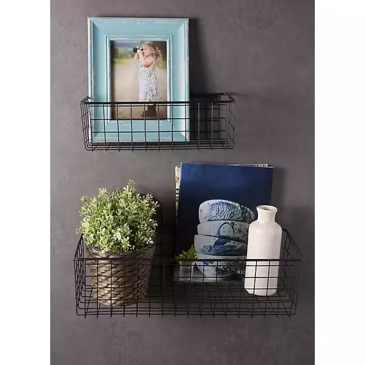 Kirklands Home Wall Storage|Black Wall Hanging Wire Baskets, Set of 2