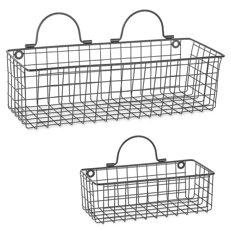 Kirklands Home Wall Storage|Black Wall Hanging Wire Baskets, Set of 2
