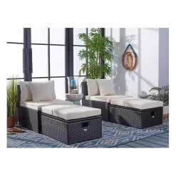 Kirklands Home Outdoor Seating|Black Wicker Chaises with Ottoman, Set of 2
