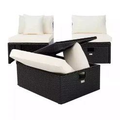 Kirklands Home Outdoor Seating|Black Wicker Chaises with Ottoman, Set of 2