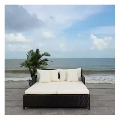 Kirklands Home Outdoor Seating|Black Wicker Outdoor Daybed