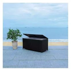 Kirklands Home Outdoor Accent Furniture|Wicker Outdoor Storage Box Black