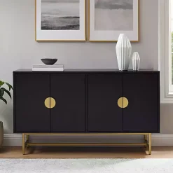 Kirklands Home Cabinets & Sideboards|Wood & Gold Metal Sideboard Black