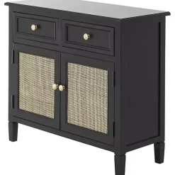 Kirklands Home Cabinets & Sideboards|Wood & Natural Rattan 2-Door Cabinet Black