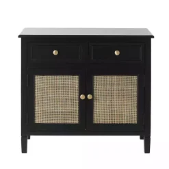 Kirklands Home Cabinets & Sideboards|Wood & Natural Rattan 2-Door Cabinet Black