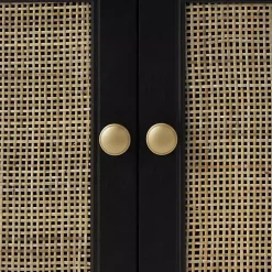 Kirklands Home Cabinets & Sideboards|Wood & Natural Rattan 2-Door Cabinet Black