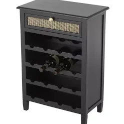Kirklands Home Cabinets & Sideboards|Wood & Natural Rattan Wine Bottle Cabinet Black