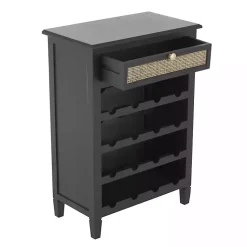 Kirklands Home Cabinets & Sideboards|Wood & Natural Rattan Wine Bottle Cabinet Black