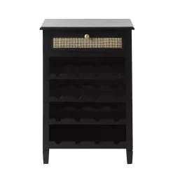 Kirklands Home Cabinets & Sideboards|Wood & Natural Rattan Wine Bottle Cabinet Black