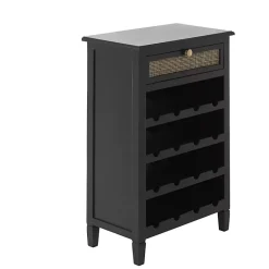 Kirklands Home Cabinets & Sideboards|Wood & Natural Rattan Wine Bottle Cabinet Black