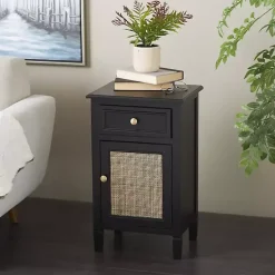 Kirklands Home Cabinets & Sideboards|Wood & Natural Rattan Small Cabinet Black