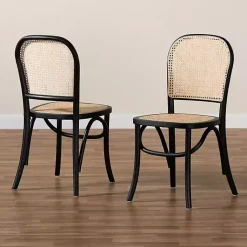 Kirklands Home Dining Chairs|Black Wood & Rattan Bree Dining Chairs, Set of 2