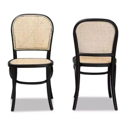 Kirklands Home Dining Chairs|Black Wood & Rattan Bree Dining Chairs, Set of 2