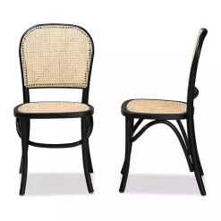 Kirklands Home Dining Chairs|Black Wood & Rattan Bree Dining Chairs, Set of 2