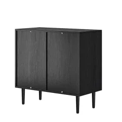 Kirklands Home Cabinets & Sideboards|Wood and Arched Rattan 2-Door Cabinet Black