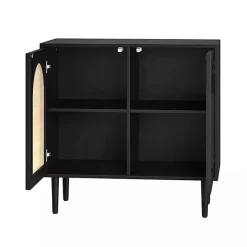 Kirklands Home Cabinets & Sideboards|Wood and Arched Rattan 2-Door Cabinet Black