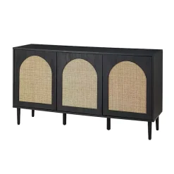 Kirklands Home Cabinets & Sideboards|Black Wood and Cane Arched Sideboard Cabinet