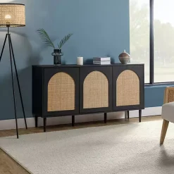 Kirklands Home Cabinets & Sideboards|Black Wood and Cane Arched Sideboard Cabinet