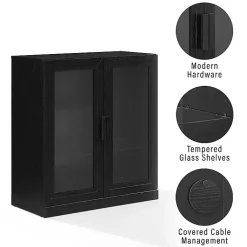 Kirklands Home Cabinets & Sideboards|Black Wood and Glass Stackable Storage Cabinet