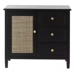 Kirklands Home Cabinets & Sideboards|Wood and Natural Rattan Cabinet Black