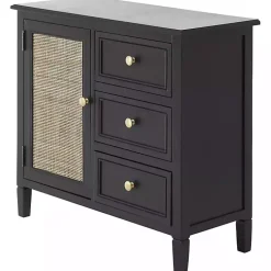 Kirklands Home Cabinets & Sideboards|Wood and Natural Rattan Cabinet Black
