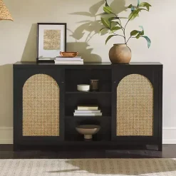 Kirklands Home Cabinets & Sideboards|Wood and Rattan 2-Door Sideboard Black